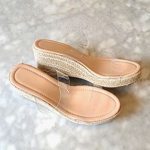 Clear Strap Sisal Wedge Heel Sandals sz 38